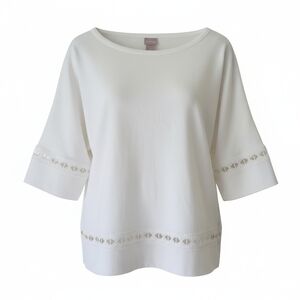 Chico’s White Embroidered Lace Boat Neck Tee – Size 3 (XL)